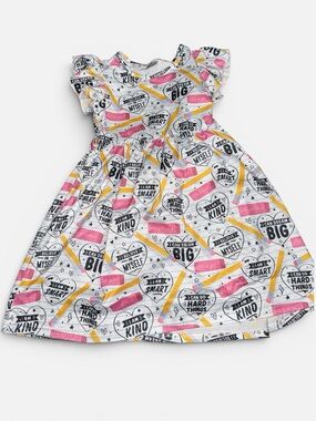 Girls Back to School Dress XL Fits 5/6 Pencil Print Cute Classroom Soft Stretch